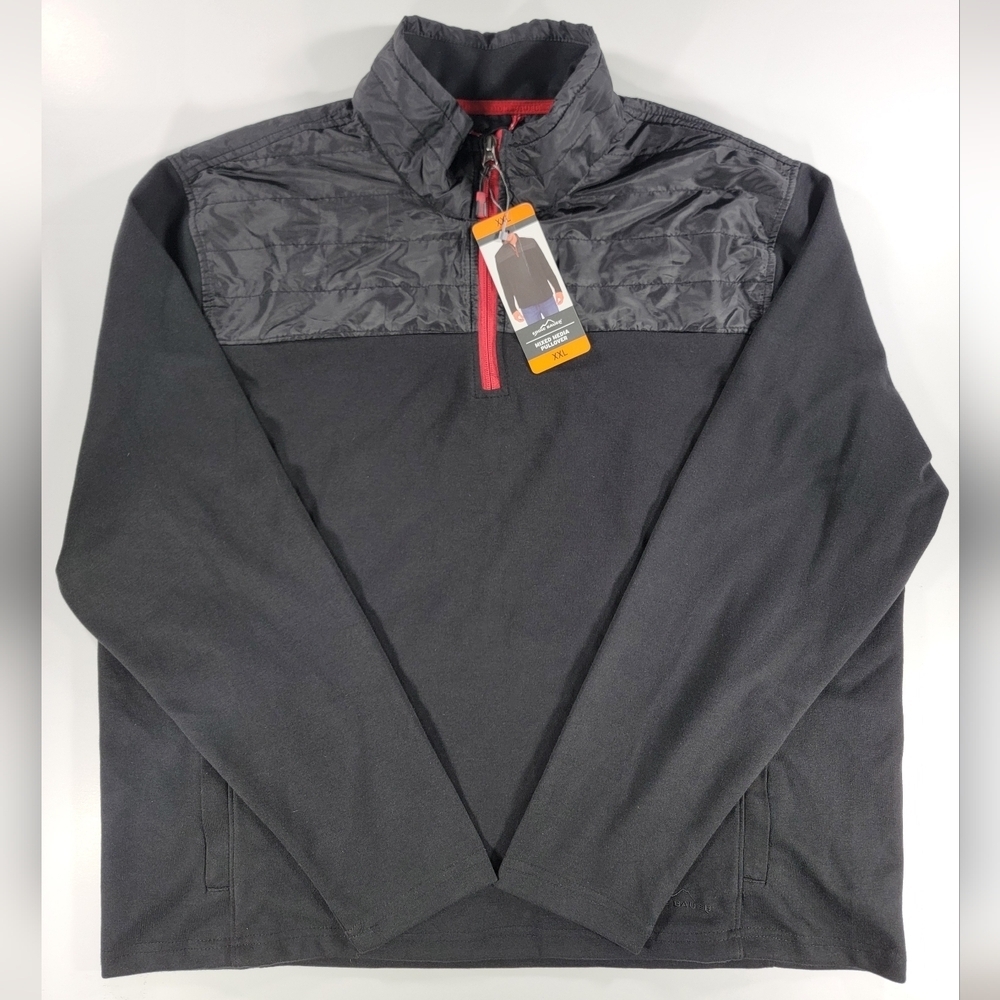 NEW EDDIE BAUER MEN'S MIXED MEDIA 1/4 ZIP PULLOVER SWEATER 2XL BLACK NWT OUTDOOR